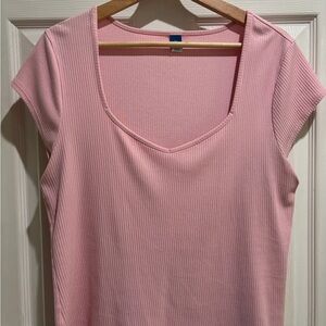 Old Navy Pink Ribbed Short Sleeve Top